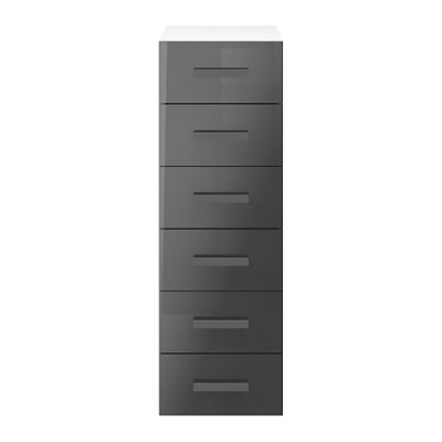 B&Q -  Atomia Freestanding Gloss Anthracite & White 6 Drawer Chest Of Drawers (H)1125mm (W)375mm (D)450mm