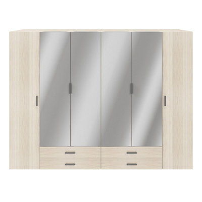 B&Q -  Atomia Freestanding Matt Oak Effect Chipboard Mirrored 8 Door Wardrobe (H)2250mm (W)1000mm (D)580mm