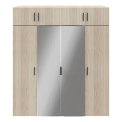 GoodHome Atomia Freestanding Matt Oak Effect Chipboard Mirrored Large Wardrobe (H)2250mm (W)1000mm (D)580mm from B&Q