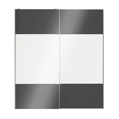 GoodHome Atomia Contemporary Panelled Without Mirror Doors Anthracite & White High Gloss 2 Door Sliding Wardrobe Door Kit (H)2250mm (W)2000mm from B&Q