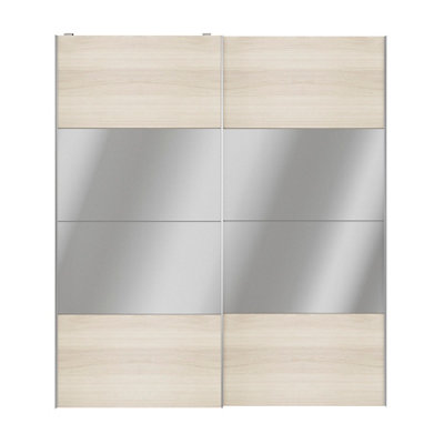 GoodHome Atomia Contemporary Panelled Mirrored Oak Effect 2 Door Sliding Wardrobe Door Kit (H)2250mm (W)2000mm from B&Q