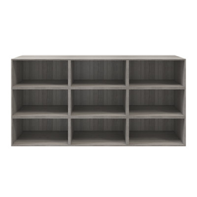 B&Q -  Atomia Matt Grey Oak Effect Wall-Mounted 9 Shelf Rectangular Bookcase(H)1125mm (W)2250mm