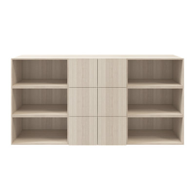 B&Q -  Atomia 6 Door Matt Oak Effect Bookcase (H)112.5Cm X (W)225Cm X (D)35Cm
