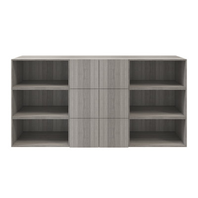 B&Q -  Atomia 6 Door Matt Grey Oak Effect Bookcase (H)112.5Cm X (W)225Cm X (D)35Cm
