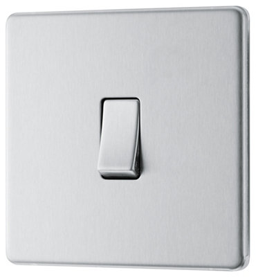 GoodHome Fbs12 20A 2 Way 1 Gang Light Switch Screwless Satin Steel Effect from B&Q