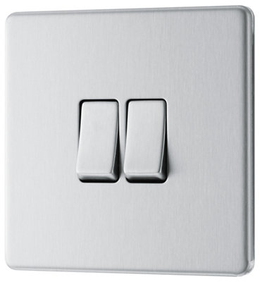 GoodHome Fbs42 20A 2 Way 2 Gang Light Switch Screwless Satin Steel Effect from B&Q