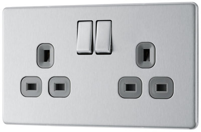 GoodHome Double 13A Mains Fed Satin Silver Inboard Socket With 2 Poles from B&Q