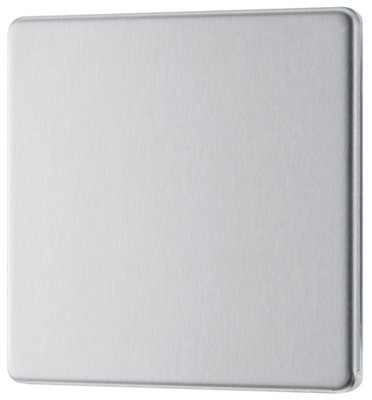 GoodHome Brushed Steel 1 Gang Single Screwless Blanking Plate
