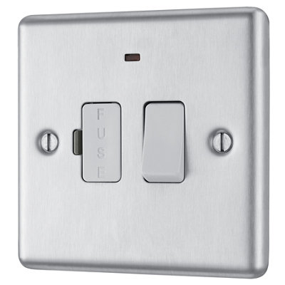 GoodHome Brushed Steel 13A 2 Way Raised Rounded Profile Screwed Switched Neon Indicator Fused Connection Unit from B&Q
