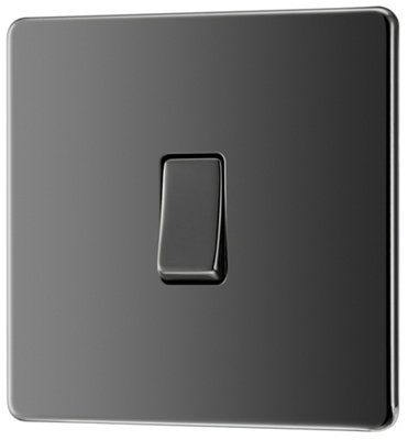 GoodHome 20A Single 2 Way Flat Screwless Intermediate Switch Gloss Black Nickel Effect from B&Q