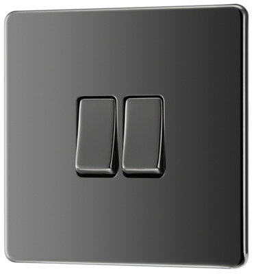 GoodHome Black Nickel 20A 2 Way 2 Gang Light Screwless Switch from B&Q