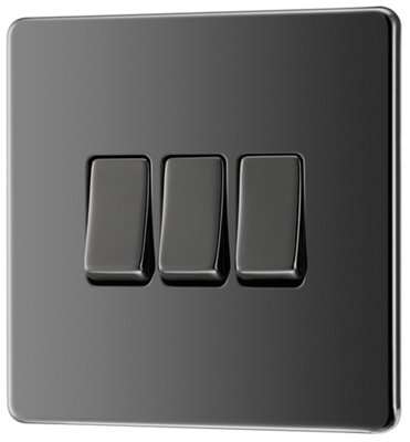GoodHome Black Nickel 20A 2 Way 3 Gang Light Screwless Switch from B&Q