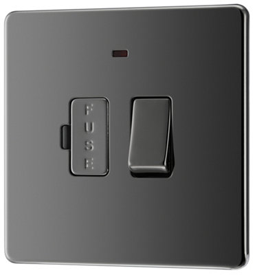 GoodHome Black Nickel 13A 2 Way Flat Profile Screwless Switched Neon Indicator Fused Connection Unit from B&Q