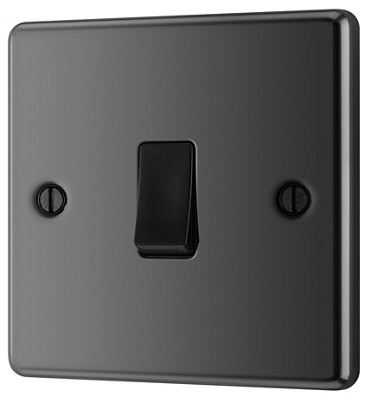 GoodHome 20A 2 Way 1 Gang Light Switch Gloss Black Nickel Effect from B&Q