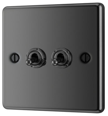 GoodHome 20A 2 Way 2 Gang Toggle Switch Gloss Black Nickel Effect from B&Q