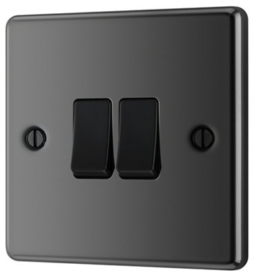 GoodHome 20A 2 Way 2 Gang Light Switch Gloss Black Nickel Effect from B&Q