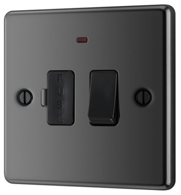 GoodHome Black Nickel 13A 2 Way Raised Rounded Profile Screwed Switched Neon Indicator Fused Connection Unit from B&Q