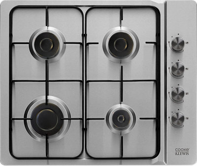 A four-burner gas hob with the Cooke & Lewis logo.