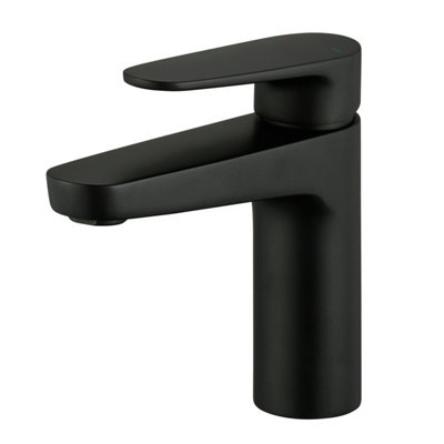 GoodHome Cavally Medium Matt Black Round Basin Mono Mixer Tap from B&Q