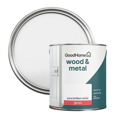 GoodHome Pure Brilliant White Gloss Metal & Wood Paint2.5L from B&Q