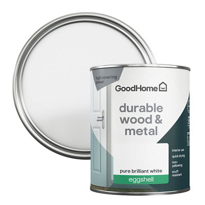 GoodHome Durable Pure Brilliant White Eggshell Metal & Wood Paint750Ml from B&Q