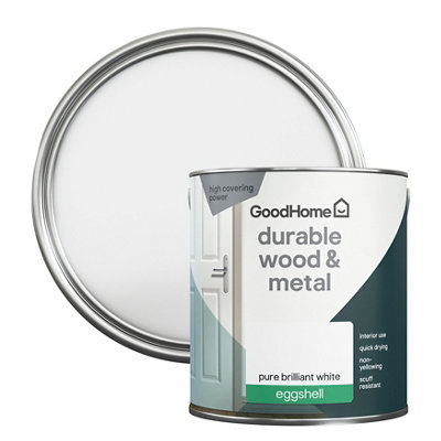 GoodHome Durable Pure Brilliant White Eggshell Metal & Wood Paint2.5L from B&Q