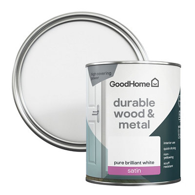 GoodHome Durable Pure Brilliant White Satinwood Metal & Wood Paint750Ml from B&Q