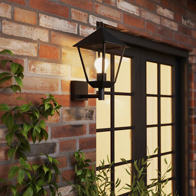 B&Q -  Docker Fixed Matt Black Mains-Powered Outdoor Up [E27] Light Bulb Required (Not Included). Check Bulb Dimensions In Relation To Space Available. Wall Light