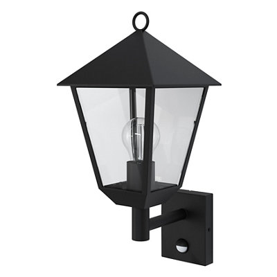 B&Q -  Fixed Matt Black Pir Motion Sensor Outdoor Lantern Wall Light 25W