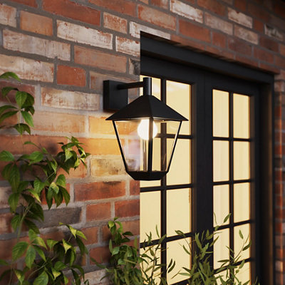 B&Q -  Docker Fixed Matt Black Mains-Powered Outdoor Down [E27] Light Bulb Required (Not Included). Check Bulb Dimensions In Relation To Space Available. Wall Light