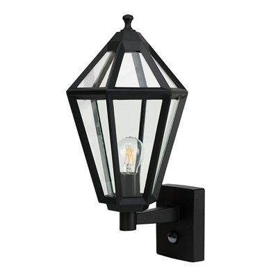 B&Q -  Radley Fixed Matt Black Pir Motion Sensor Outdoor Lantern Wall Light 25W