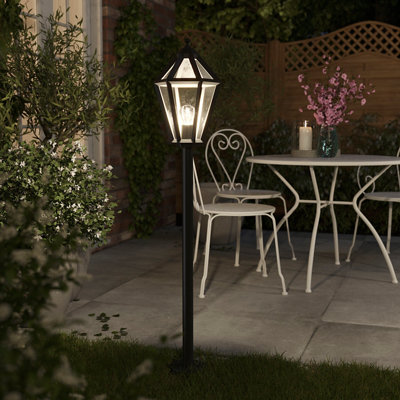 B&Q -  Lantern Black Mains-Powered 1 Lamp Outdoor 6 Faces Post Light (H)1200mm
