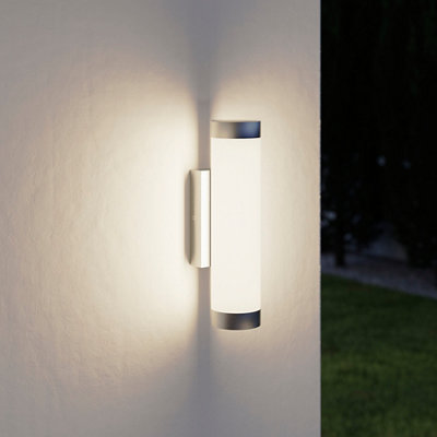 B&Q -  Callisto Fixed Satin Stainless Steel Mains-Powered Integrated Led Outdoor Contemporary Wall Light 1400Lm (Dia)7.6Cm