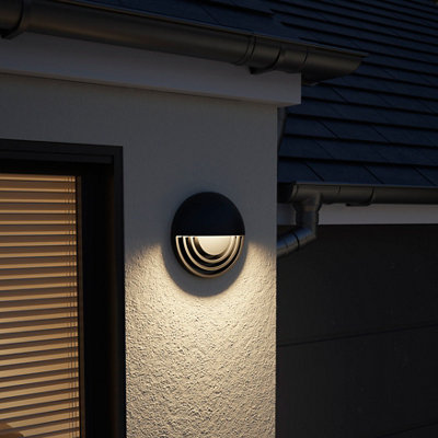 B&Q -  Ondava Fixed Matt Black Mains-Powered Integrated Led Outdoor Wall Light 400Lm (Dia)24Cm