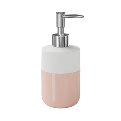 GoodHome Koros Gloss & Matt White & Blush Pink Ceramic Freestanding Soap Dispenser from B&Q
