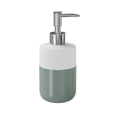 GoodHome Koros Gloss & Matt White & Sage Grey Ceramic Freestanding Soap Dispenser from B&Q