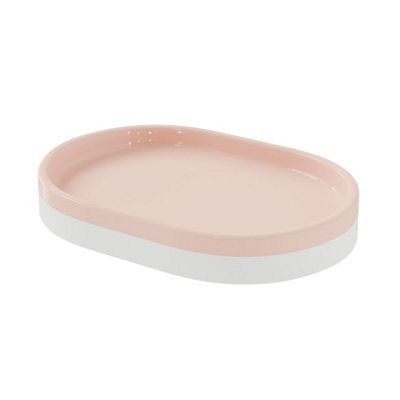 GoodHome Koros Gloss & Matt White & Blush Pink Ceramic Soap Dish from B&Q