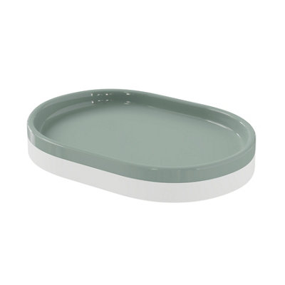 GoodHome Koros Gloss & Matt White & Sage Grey Ceramic Soap Dish from B&Q