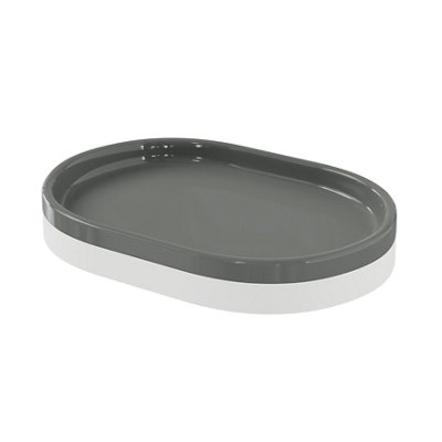 GoodHome Koros Gloss & Matt White & Anthracite Ceramic Soap Dish from B&Q
