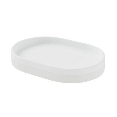 GoodHome Koros Gloss & Matt White Ceramic Soap Dish from B&Q