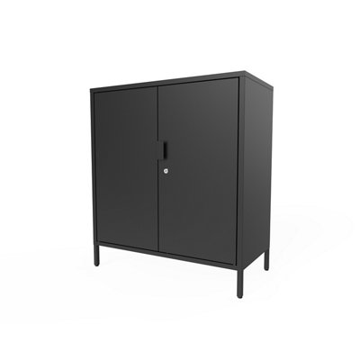 B&Q -  Rand 2 Shelf Black Steel Short Utility Low Storage Cabinet (H)90Cm X (W)80Cm X (D)40Cm