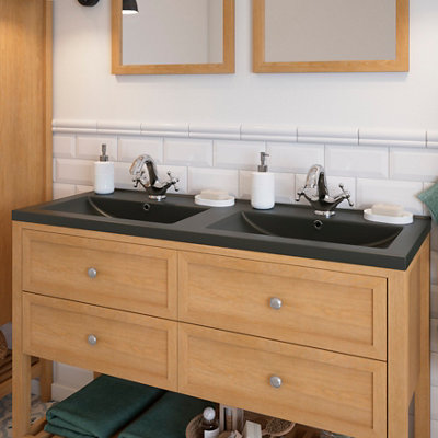 GoodHome Nira Matt Black Rectangular Vanity Basin (W)121.5Cm from B&Q