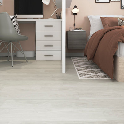 GoodHome Baila Distressed Light Gray Oak Wood Effect Textured Click Vinyl Click Flooring2.2M² from B&Q