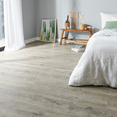 GoodHome Baila Distressed Grey-Brown Oak Wood Effect Textured Click Vinyl Click Flooring2.2M² from B&Q