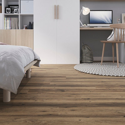 GoodHome Baila Distressed Natural Oak Wood Effect Textured Click Vinyl Click Flooring2.2M² from B&Q