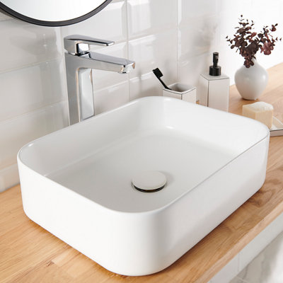 GoodHome Tekapo Matt White Rectangular Counter Top Basin (W)45Cm from B&Q