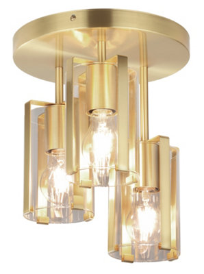 GoodHome Round Matt Glass & Metal Brass Effect 3 Lamp Ceiling Light from B&Q