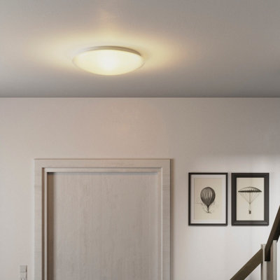 GoodHome Dea Round Matt Metal & Plastic White Frosted Effect Led Ceiling Light from B&Q