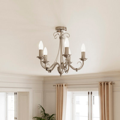 GoodHome Inuus Vintage Satin Metal Brushed Chrome Effect 5 Lamp Ceiling Light from B&Q