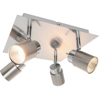 GoodHome Hades Plate Square Satin Nickel Effect 4 Light Spotlight from B&Q